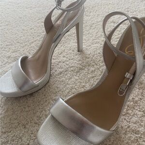 Sam Edelman Silver Metallic Ankle-Strap High Heels